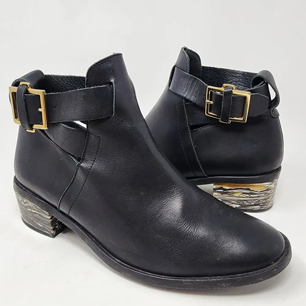 Miista Ankle Bootie Women 10 Clarissa Marbled Acrylic Heel Black Leather Buckle